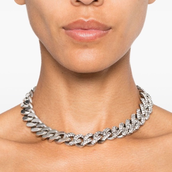 YSL SAINT LAURENT $1300 NEW silver crystal collar necklace large in box - Picture 1 of 6